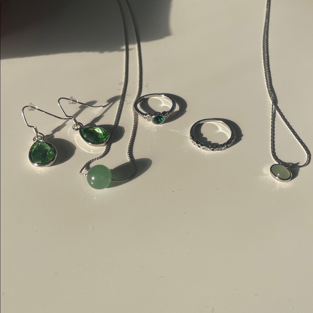 Bundle of Green & Silver Jewelry